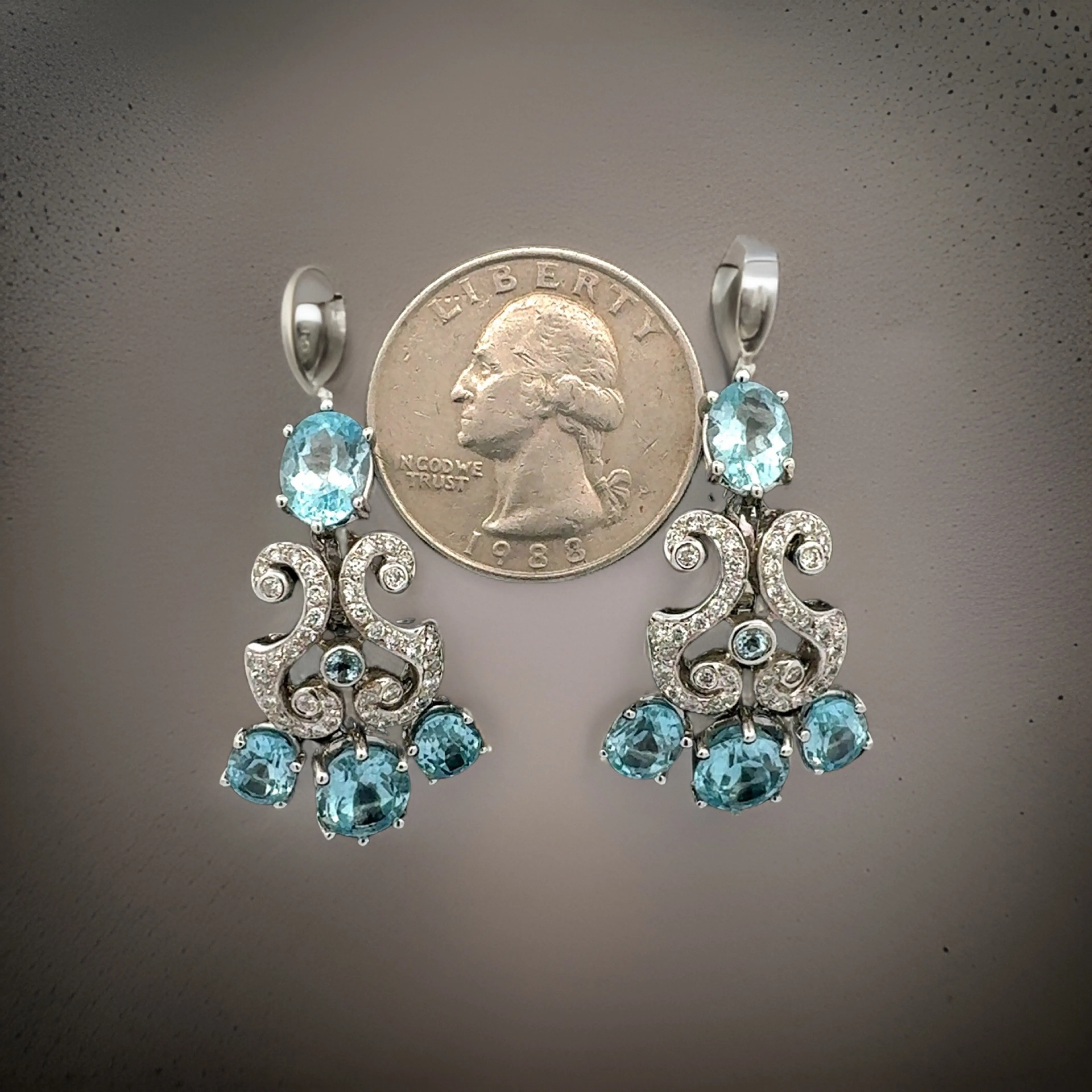 Property Of Hollywood Actress Melanie Griffith Aquamarine 19.00 cttw 3.50 cttw Diamond 18Kt White Gold Necklace & Earrings 14759
