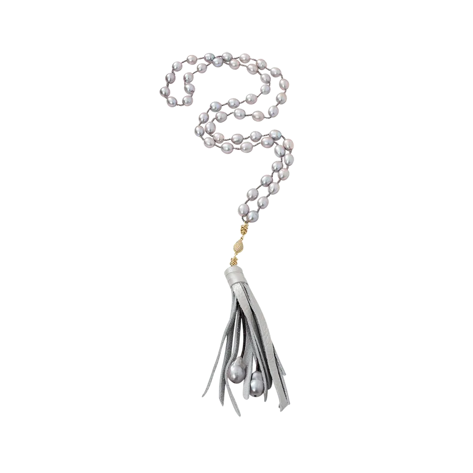 Silver Pearl Tassel Necklace