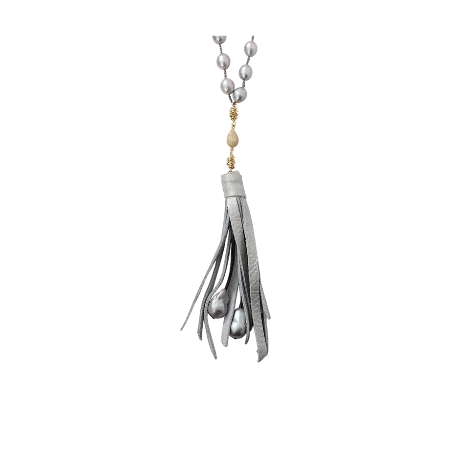 Silver Pearl Tassel Necklace