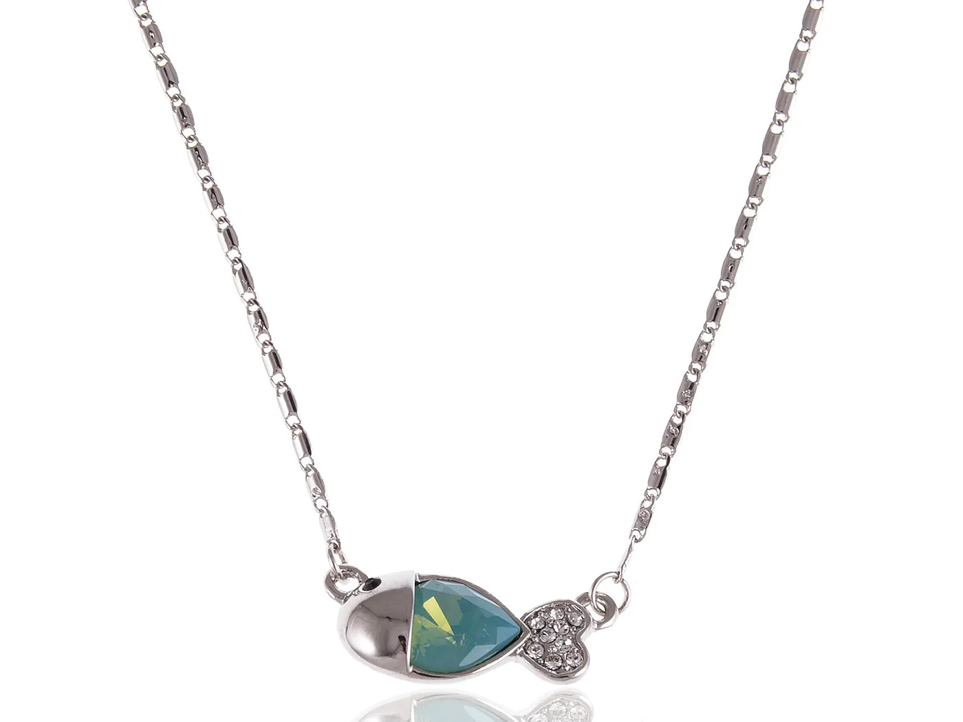 Swarovski Crystal Elements Aquamarine Silver Dolphin Fish Necklace