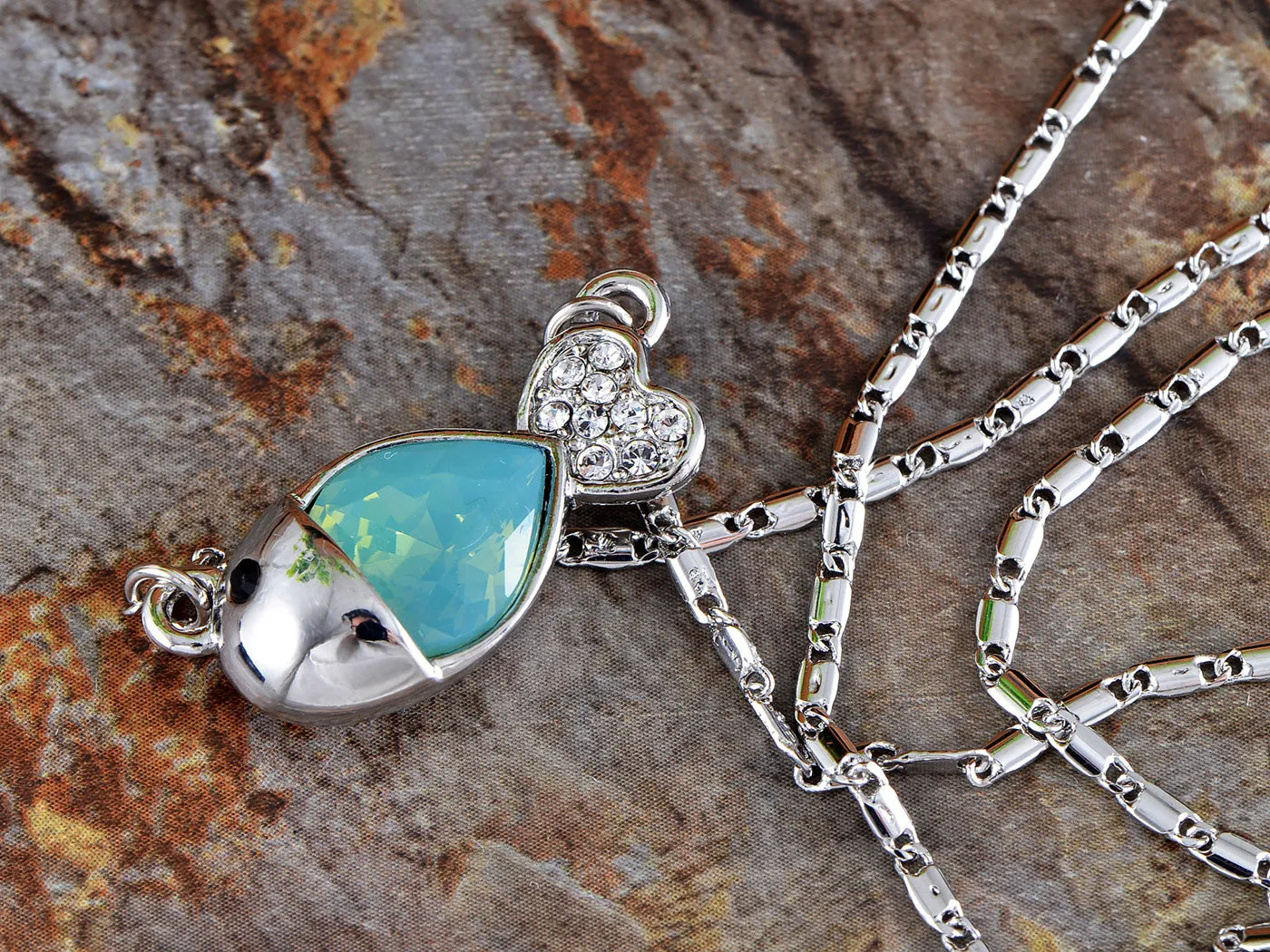 Swarovski Crystal Elements Aquamarine Silver Dolphin Fish Necklace