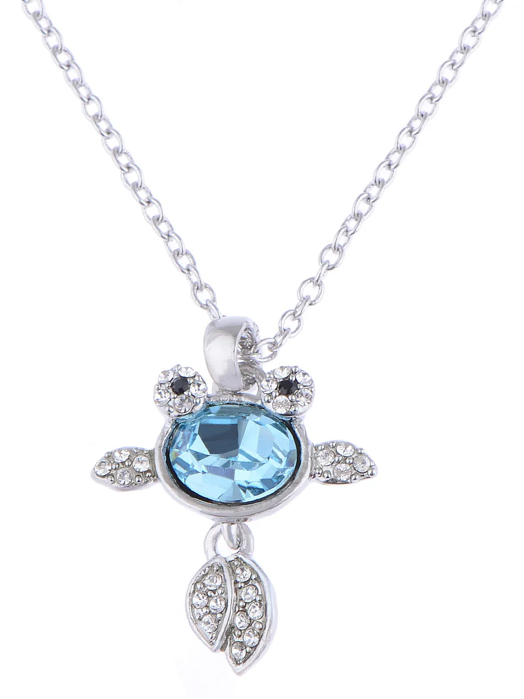 Swarovski Crystal Elements Aquamarine Silver Dolphin Fish Necklace