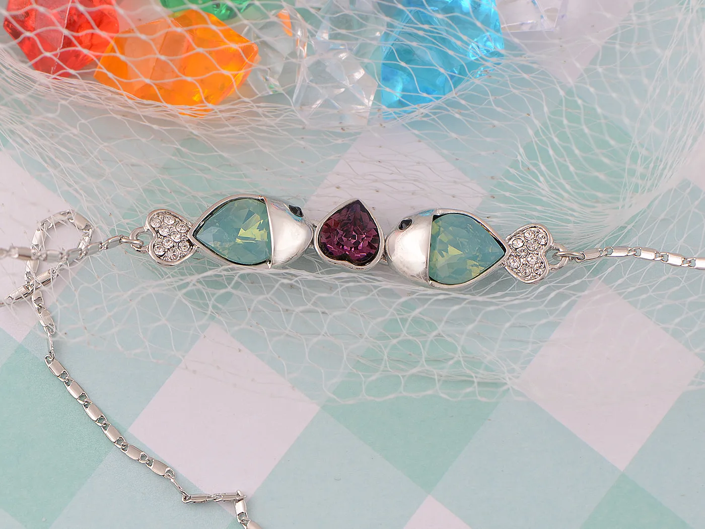 Swarovski Crystal Elements Aquamarine Silver Dolphin Fish Necklace