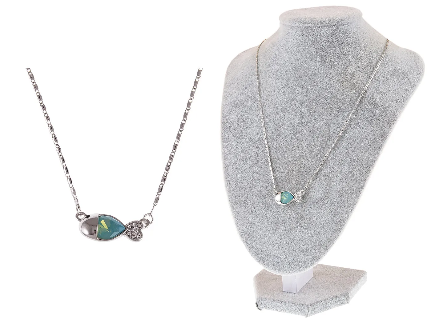 Swarovski Crystal Elements Aquamarine Silver Dolphin Fish Necklace