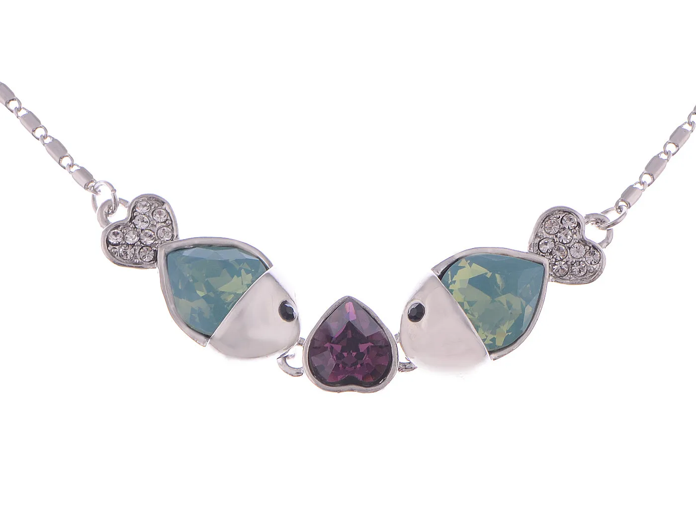 Swarovski Crystal Elements Aquamarine Silver Dolphin Fish Necklace