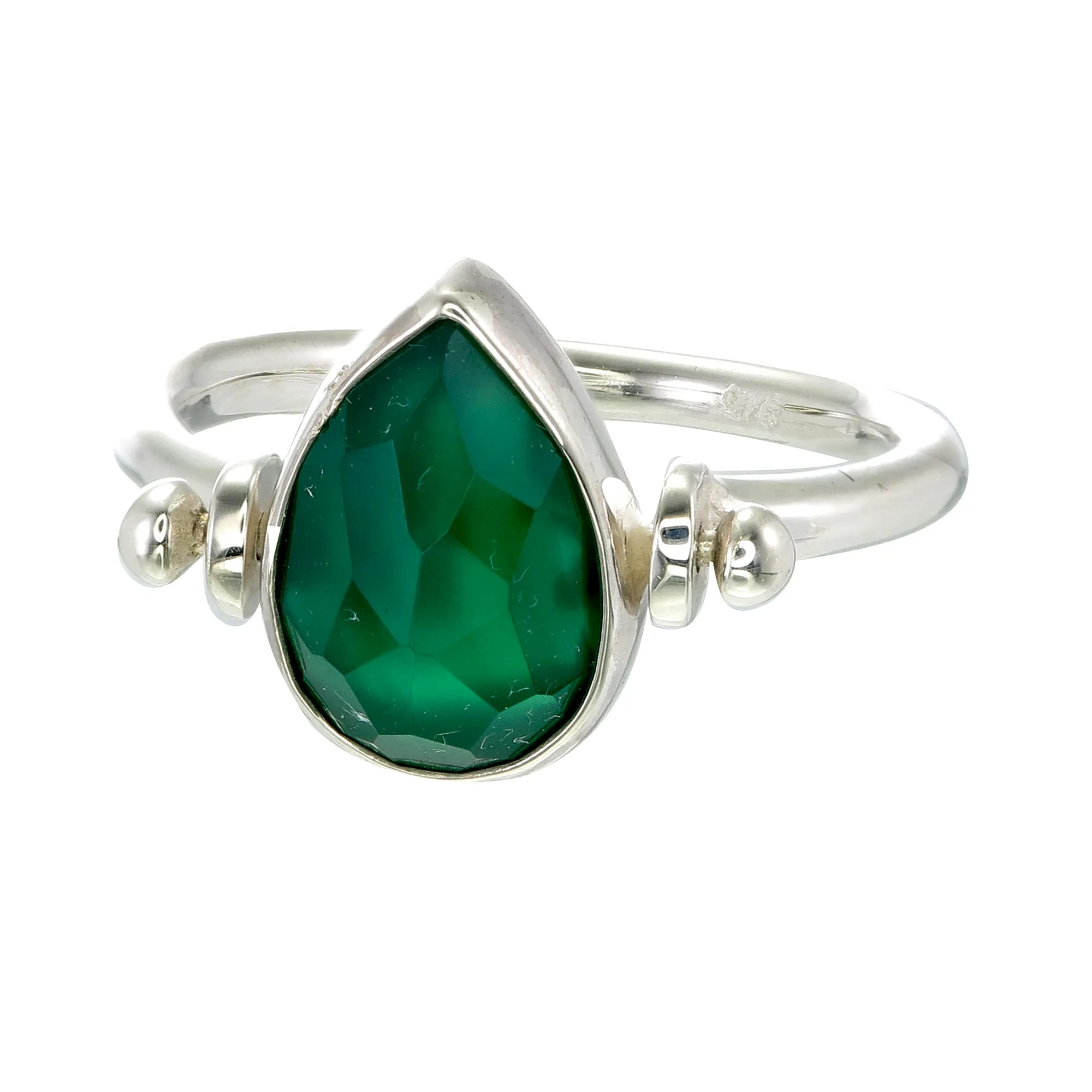 TEARDROP SWIVEL RING - GREEN ONYX - SILVER