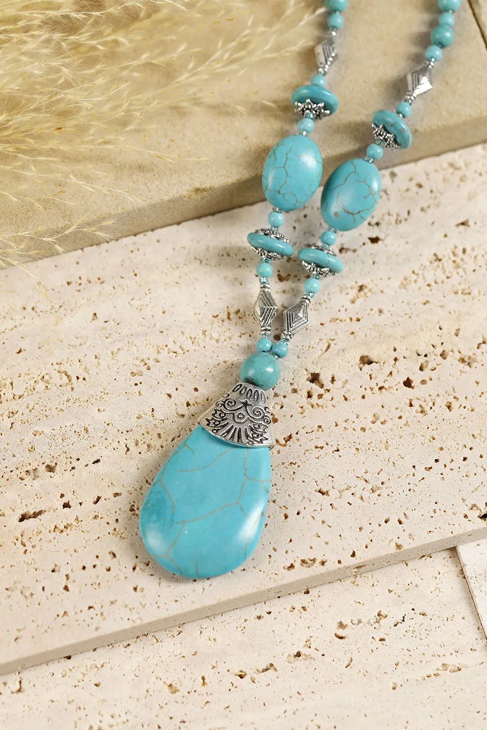 Turquoise Beading Necklace Earring and Ring Set