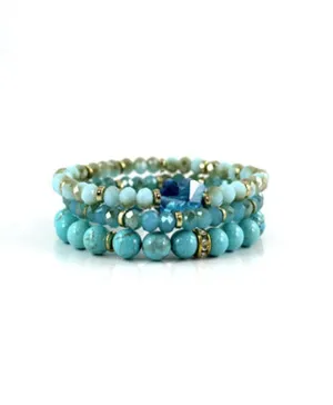 Turquoise Color Glass Beads Semi Precious Stone Multiple Stretch Bracelet