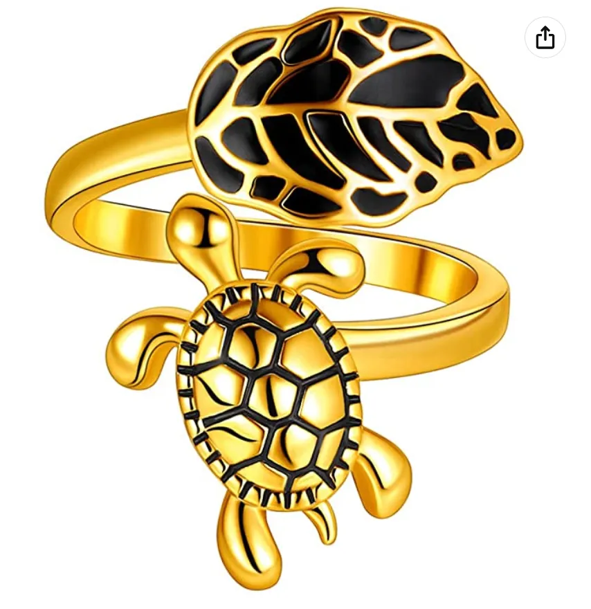 Turtle Ring Sea Turtle Jewelry Hawaiian Leaf Gift Gold Steel Stainless Steel Adjustable Ring