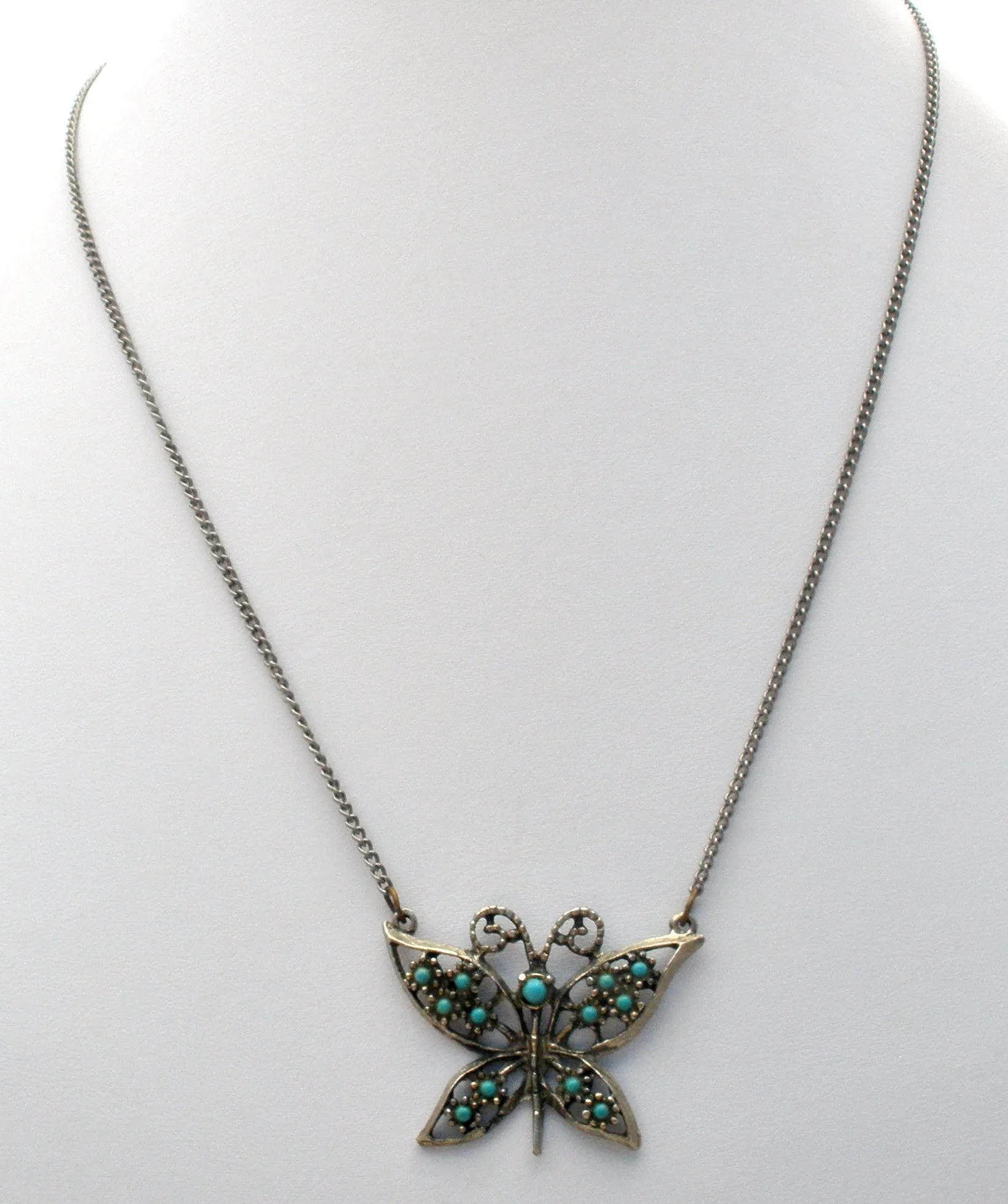 Vintage Butterfly Blue Turquoise Necklace 19"