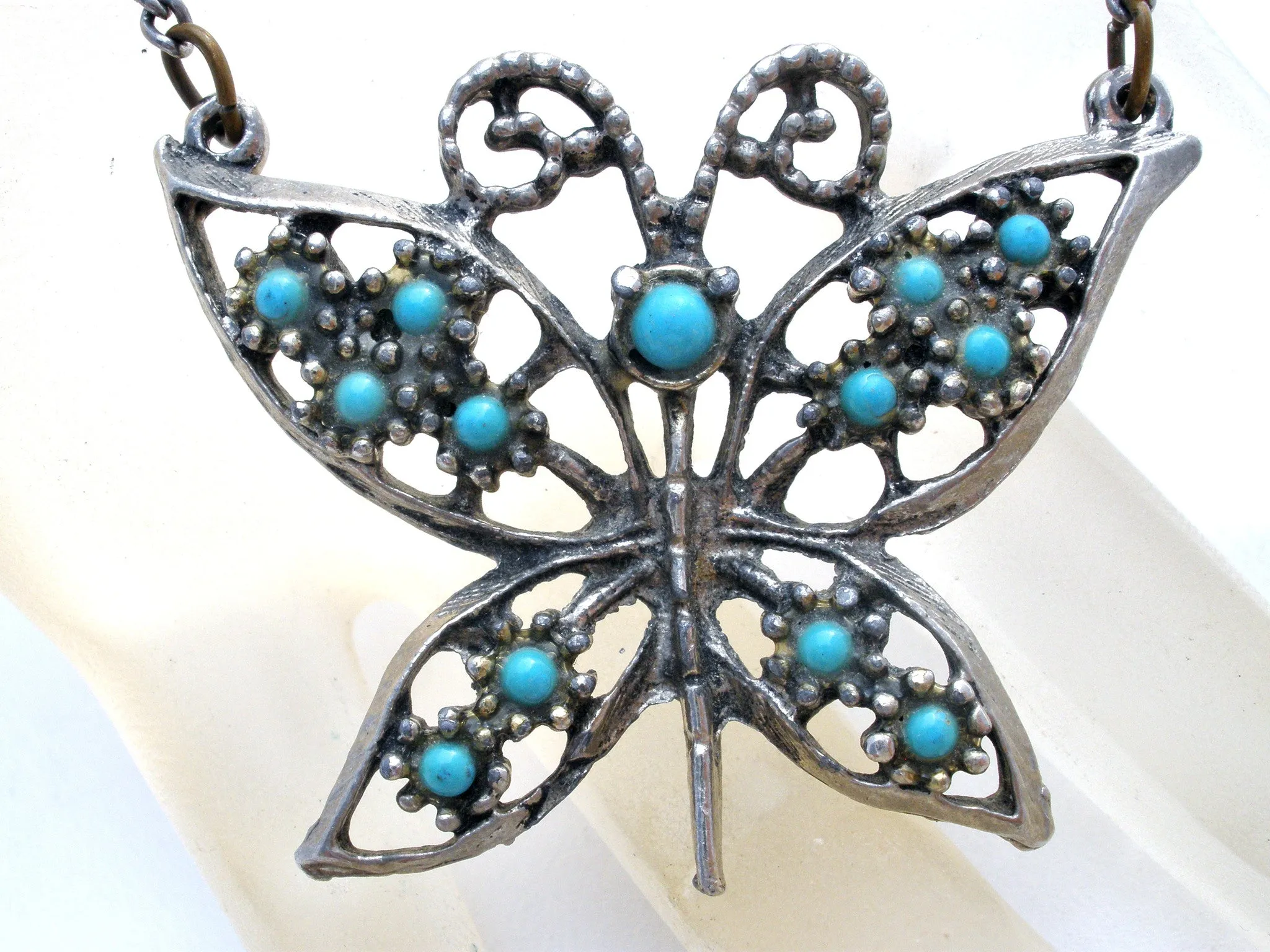 Vintage Butterfly Blue Turquoise Necklace 19"