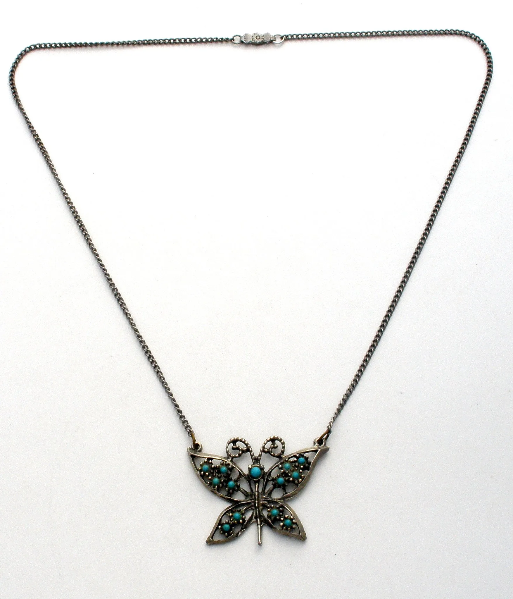 Vintage Butterfly Blue Turquoise Necklace 19"