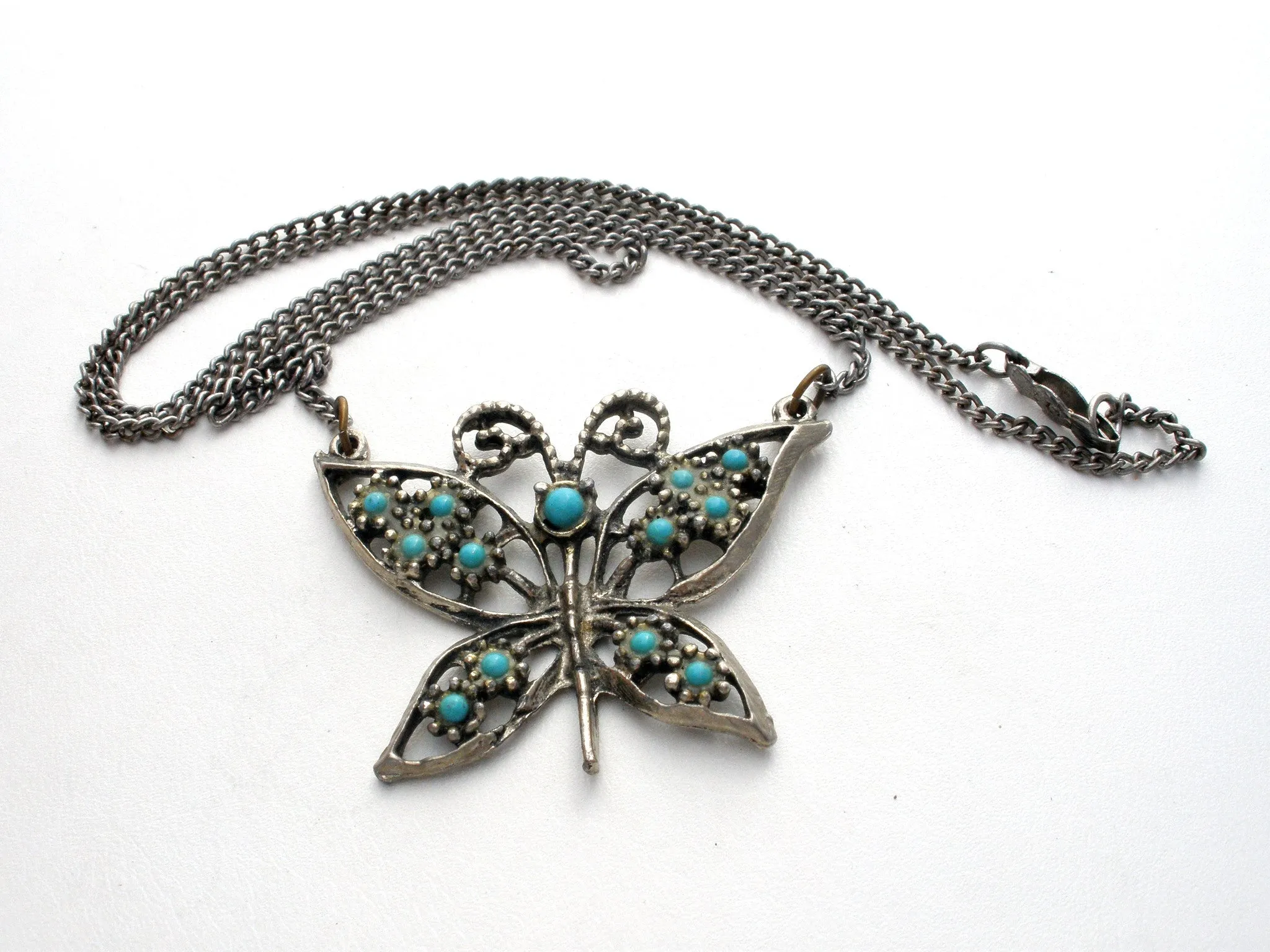 Vintage Butterfly Blue Turquoise Necklace 19"