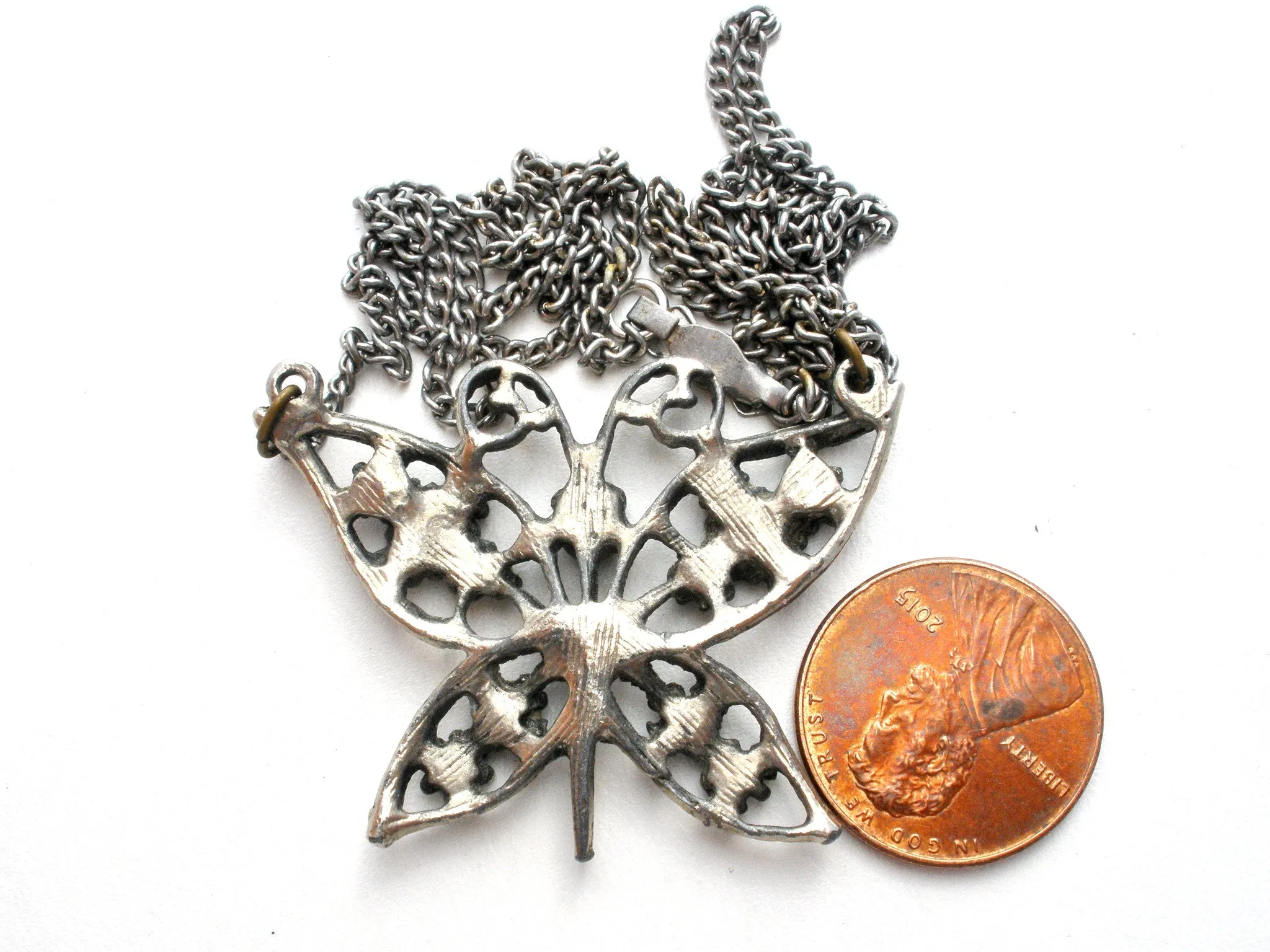Vintage Butterfly Blue Turquoise Necklace 19"